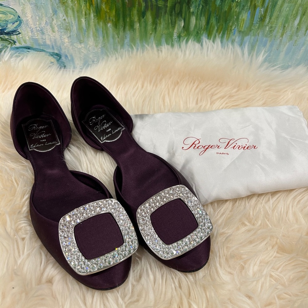 Roger Vivier Limited Edition Satin Crystal Buckle Flats – Rare Burgundy, Size 34